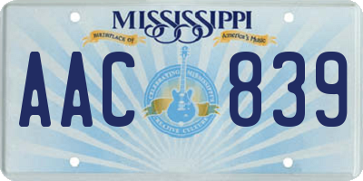 MS license plate AAC839