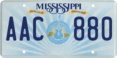 MS license plate AAC880