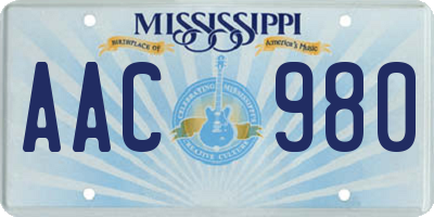 MS license plate AAC980