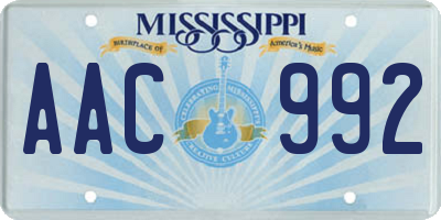 MS license plate AAC992