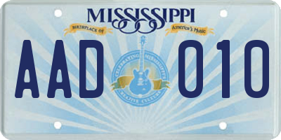 MS license plate AAD010