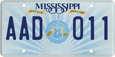 MS license plate AAD011