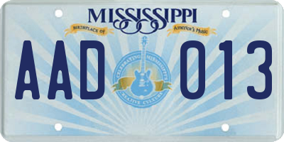 MS license plate AAD013