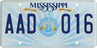 MS license plate AAD016