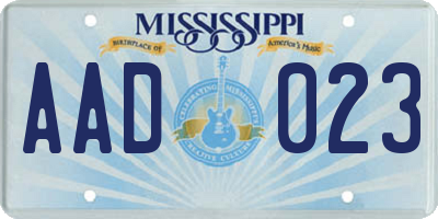 MS license plate AAD023