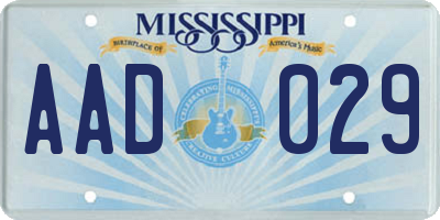 MS license plate AAD029