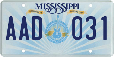 MS license plate AAD031