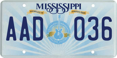 MS license plate AAD036