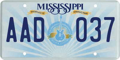 MS license plate AAD037