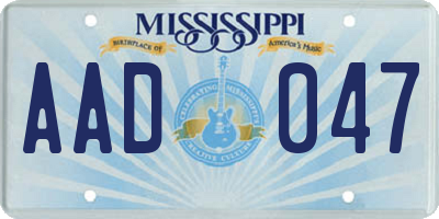 MS license plate AAD047