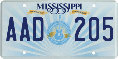 MS license plate AAD205