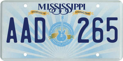 MS license plate AAD265