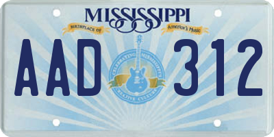 MS license plate AAD312