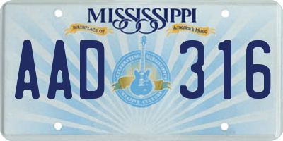 MS license plate AAD316