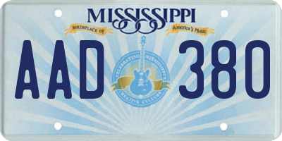 MS license plate AAD380