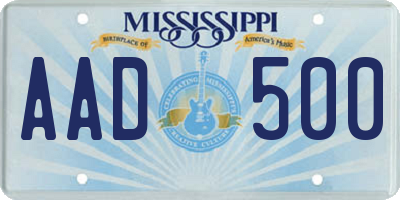 MS license plate AAD500