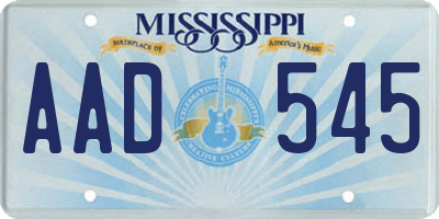 MS license plate AAD545