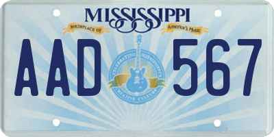 MS license plate AAD567