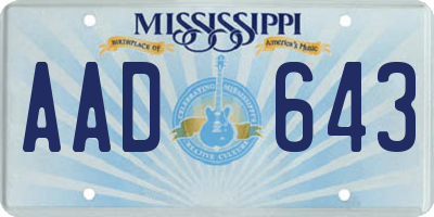 MS license plate AAD643