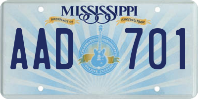 MS license plate AAD701