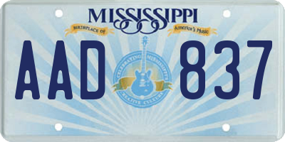 MS license plate AAD837