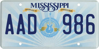 MS license plate AAD986