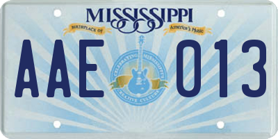 MS license plate AAE013