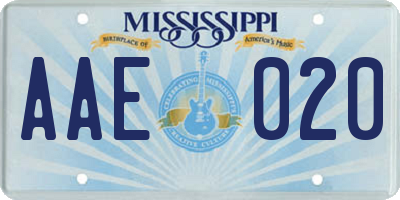MS license plate AAE020