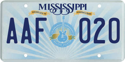 MS license plate AAF020