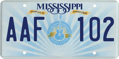 MS license plate AAF102