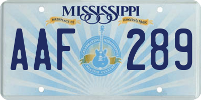 MS license plate AAF289