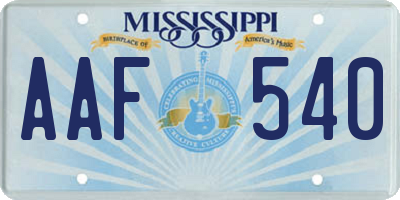 MS license plate AAF540