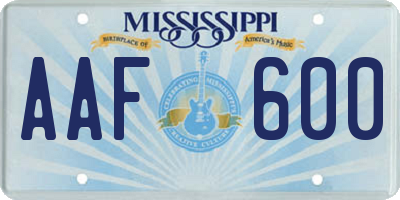 MS license plate AAF600