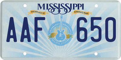 MS license plate AAF650