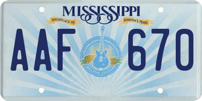 MS license plate AAF670