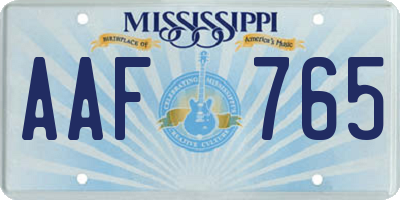 MS license plate AAF765