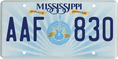 MS license plate AAF830