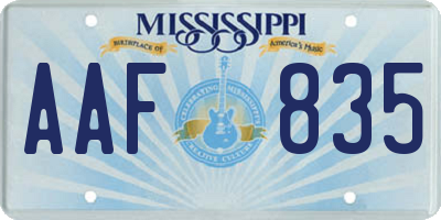 MS license plate AAF835