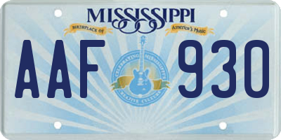 MS license plate AAF930