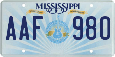 MS license plate AAF980