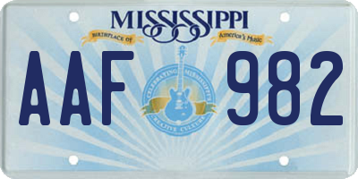 MS license plate AAF982