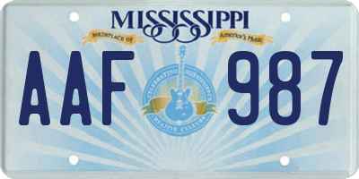 MS license plate AAF987