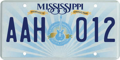 MS license plate AAH012