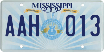 MS license plate AAH013