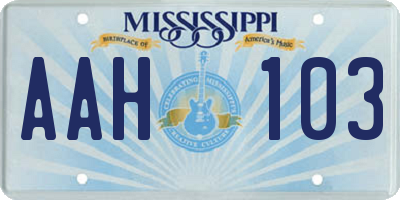 MS license plate AAH103