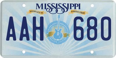 MS license plate AAH680