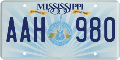 MS license plate AAH980