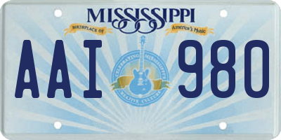 MS license plate AAI980