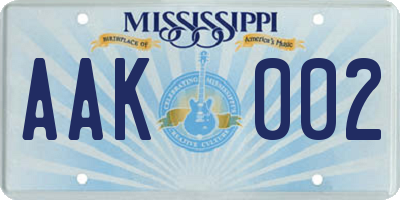 MS license plate AAK002