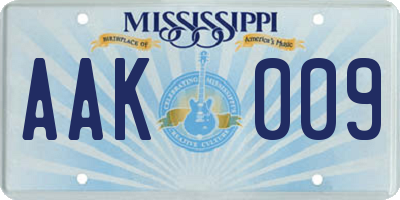 MS license plate AAK009